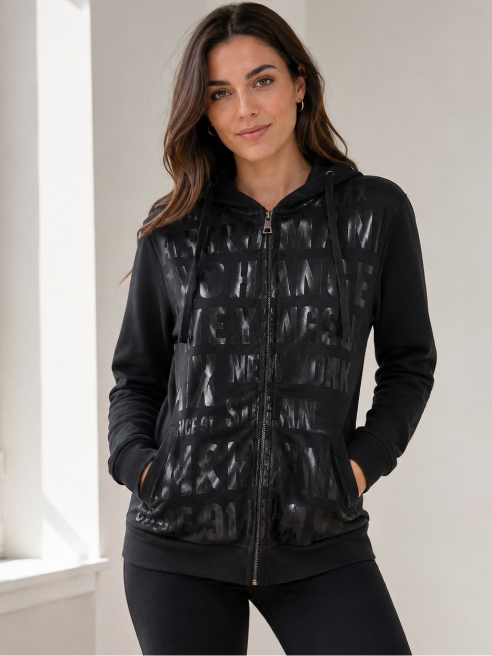 Armani Exchange A|X Black Logo Graphic Full Zip Hoodie